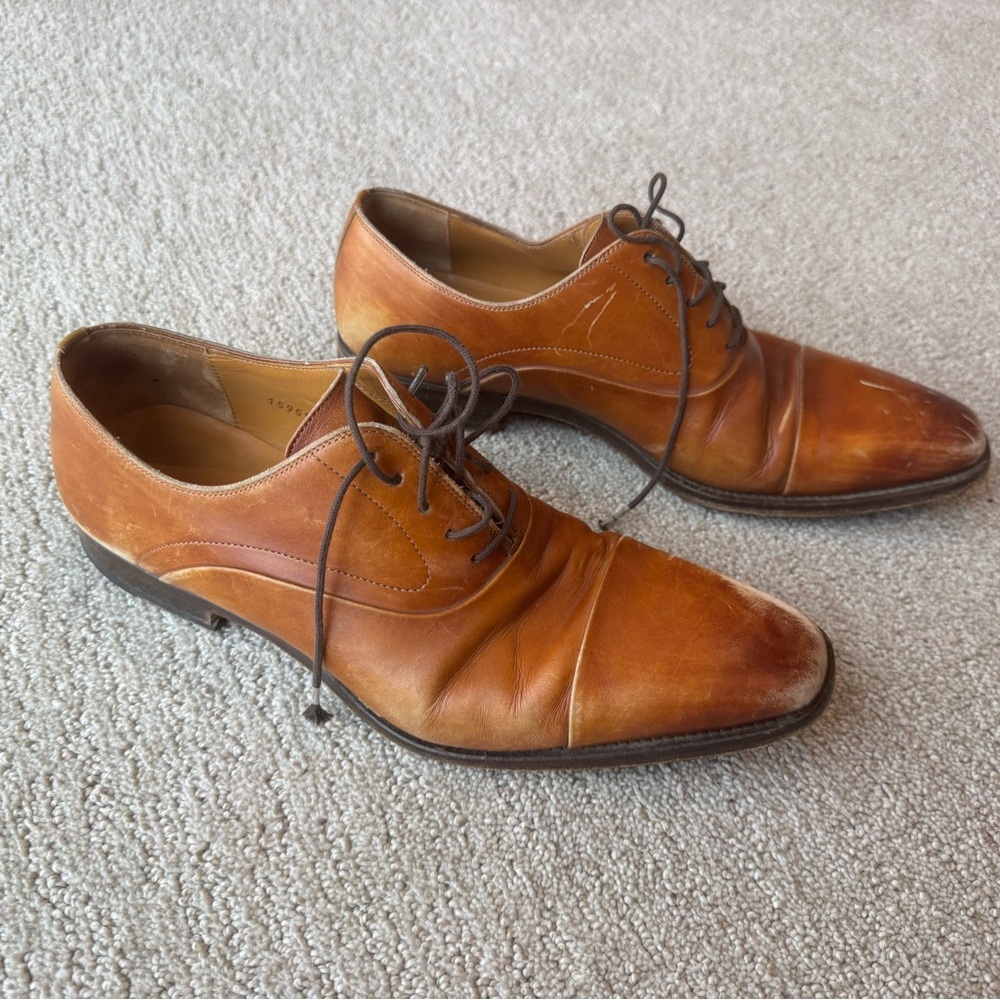 Magnanni Men's Saffron Oxford Cap Toe Dress Shoe Tan Brown Leather